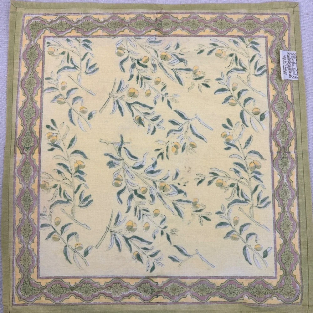 Set of 3 Couleur Nature Bruno Lamy Olive Branch Napkins Yellow Green 19